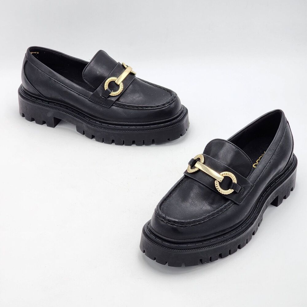 Aldo Babriel Chunky Platform Loafers Gold Link Black Women's Size 7